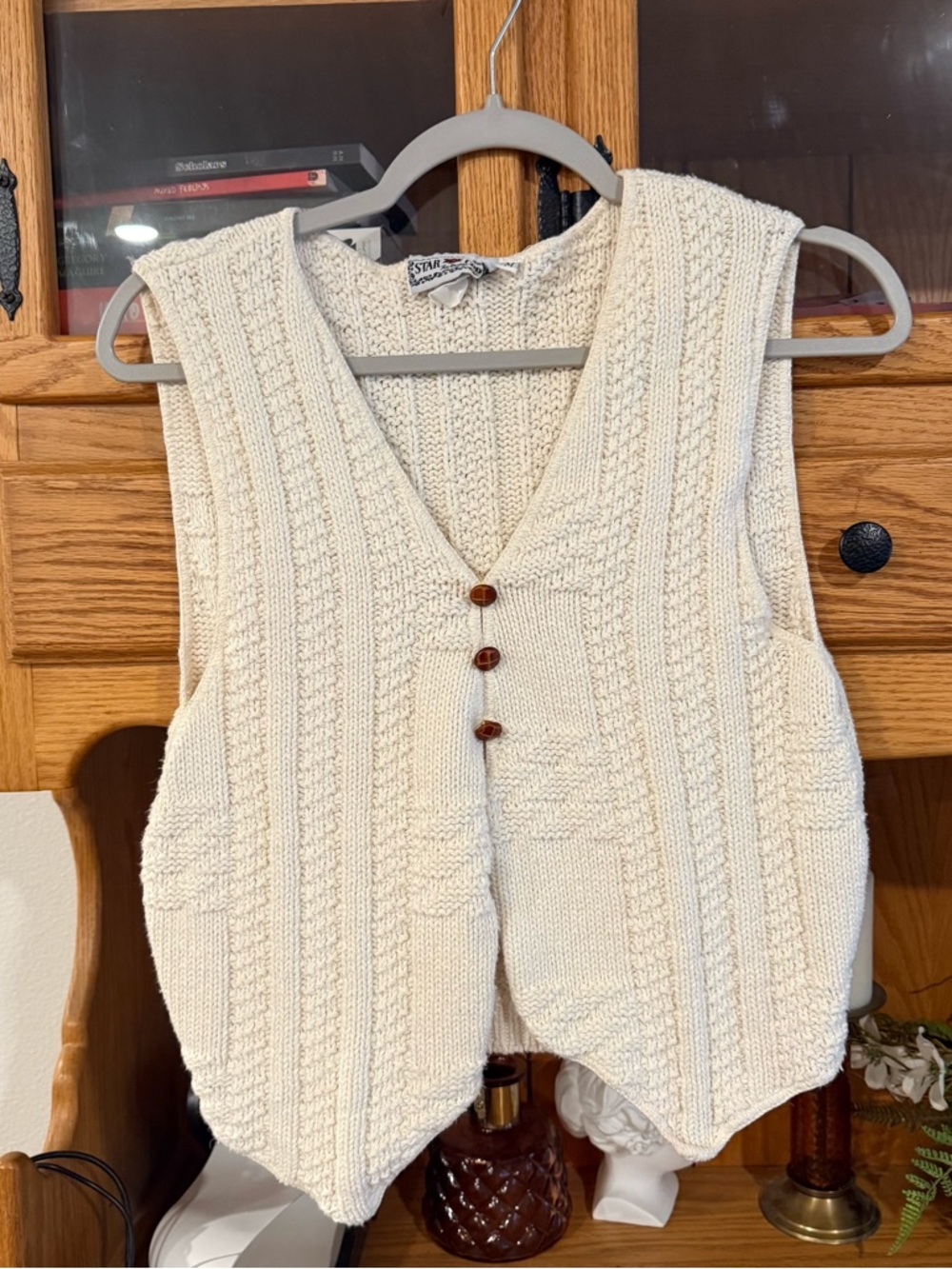 Hand-Knit Cream Cable Vest